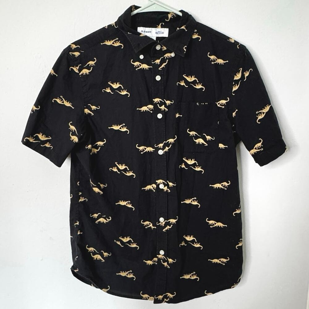 Small Brachiosaurus Dinosaur Black Button Down Shirt Old Navy